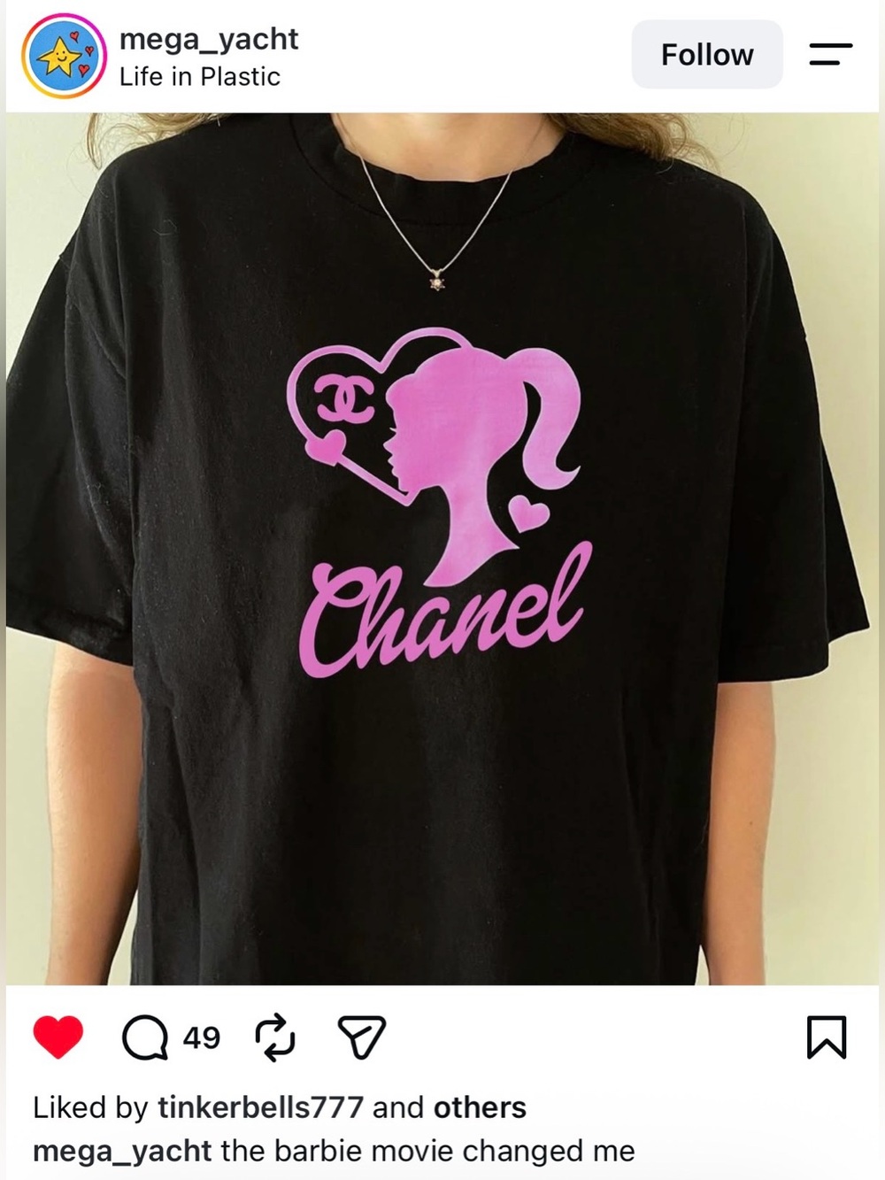 Mega yacht barbie Chanel Short Sleeve grey Tee with Pink Logo Graphic